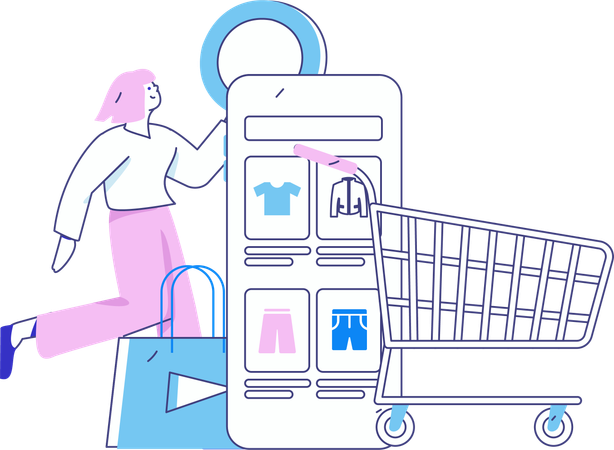 Chica haciendo compras en línea  Ilustración