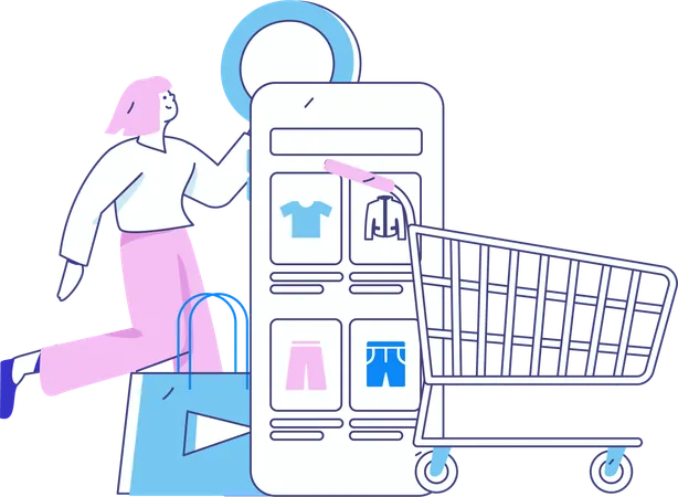 Chica haciendo compras en línea  Ilustración