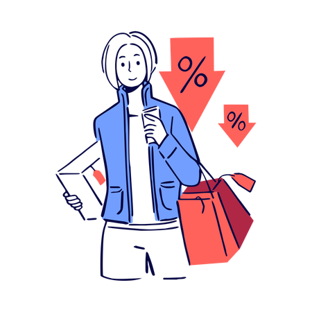 Chica haciendo compras en línea  Ilustración