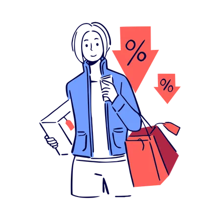 Chica haciendo compras en línea  Ilustración