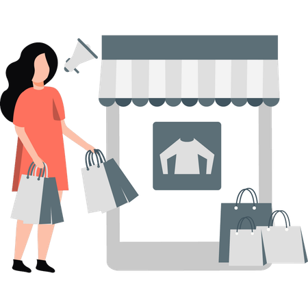 Chica haciendo compras en línea  Ilustración