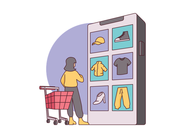 Mujer haciendo compras en línea  Ilustración