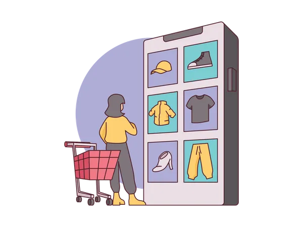 Mujer haciendo compras en línea  Ilustración