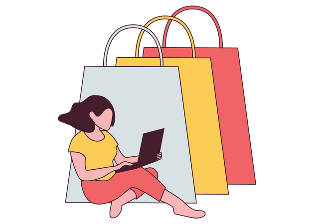 Chica haciendo compras en línea  Ilustración