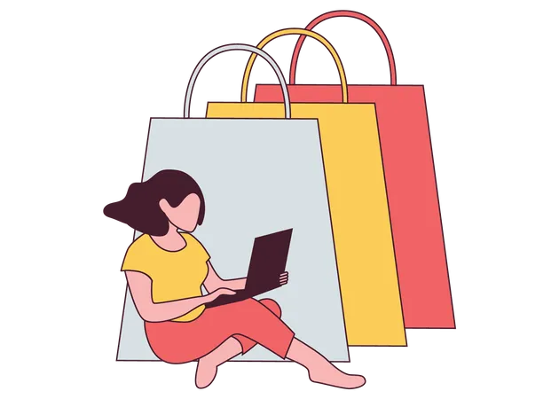 Chica haciendo compras en línea  Ilustración