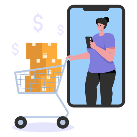 Chica haciendo compras en línea  Ilustración