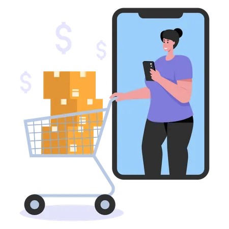 Chica haciendo compras en línea  Ilustración