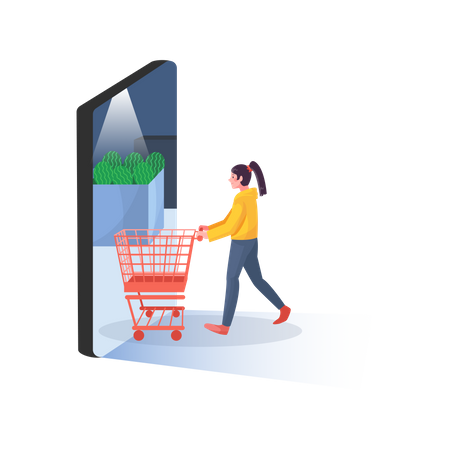 Chica haciendo compras en línea  Ilustración