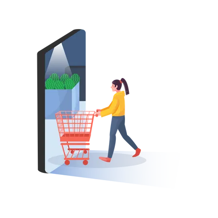 Chica haciendo compras en línea  Ilustración