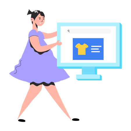 Chica haciendo compras en línea  Ilustración