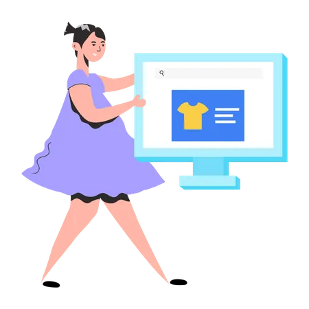 Chica haciendo compras en línea  Ilustración