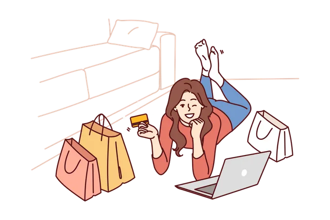 Chica haciendo compras en línea  Ilustración