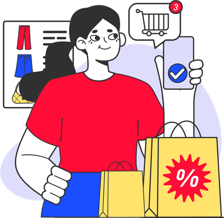 Chica haciendo compras en línea el lunes cibernético  Ilustración