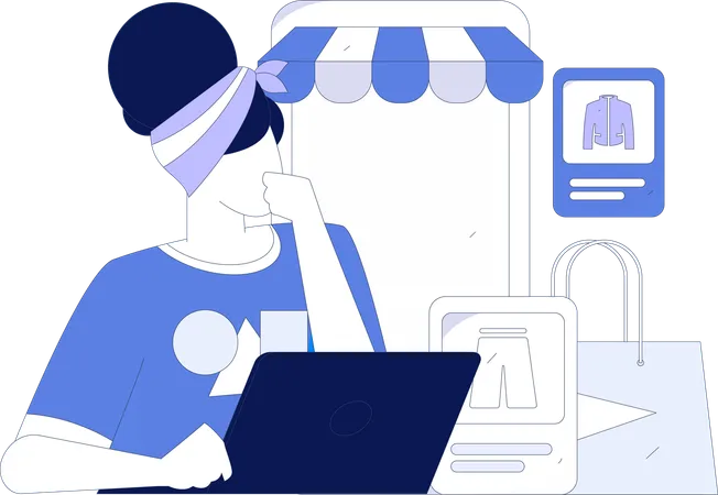 Chica haciendo compras en línea por computadora portátil  Ilustración