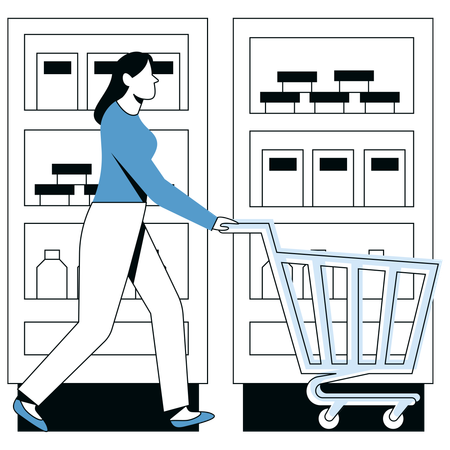 Chica haciendo compras en el hipermercado  Ilustración