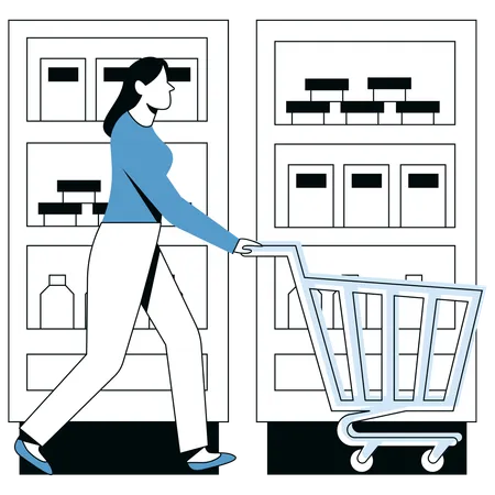 Chica haciendo compras en el hipermercado  Ilustración