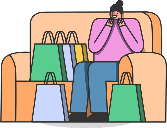 Chica haciendo compras en oferta  Ilustración