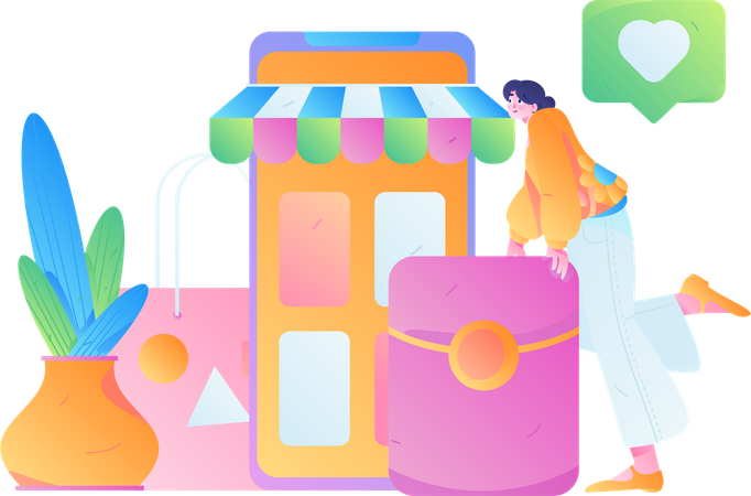 Chica haciendo compras móviles  Ilustración