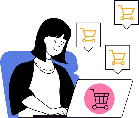 Chica haciendo compras en línea  Illustration