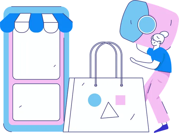 Chica haciendo pago de compras en línea  Ilustración