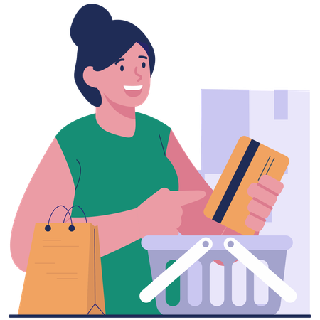 Chica haciendo pago de compras en línea  Illustration