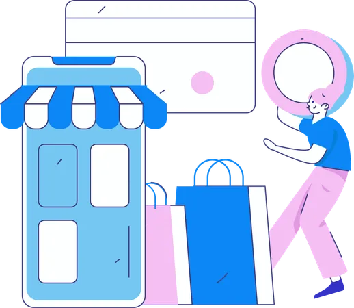 Chica haciendo pago de compras  Ilustración