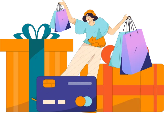 Chica haciendo promoción de compras  Ilustración