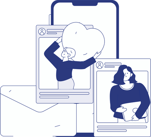 Chica haciendo comunicación en redes sociales  Ilustración