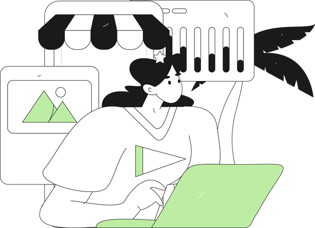 Chica haciendo una conferencia virtual  Ilustración