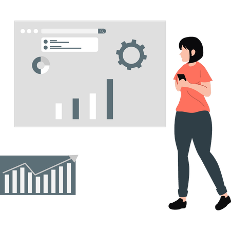 Chica haciendo configuración de gráficos en línea  Illustration