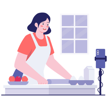 Chica haciendo contenido de cocina  Illustration