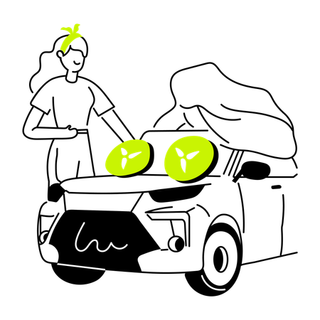 Chica haciendo cuidado del coche  Illustration