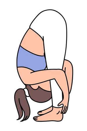Chica haciendo postura de yoga de flexión hacia adelante de pie  Ilustración
