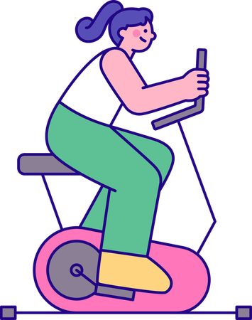 Chica haciendo ejercicio con bicicleta de gimnasio  Ilustración