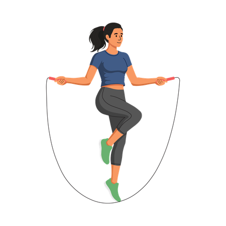 Chica haciendo ejercicio con la cuerda de saltar  Ilustración