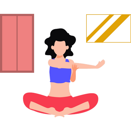 Chica haciendo ejercicio de estiramiento corporal  Ilustración
