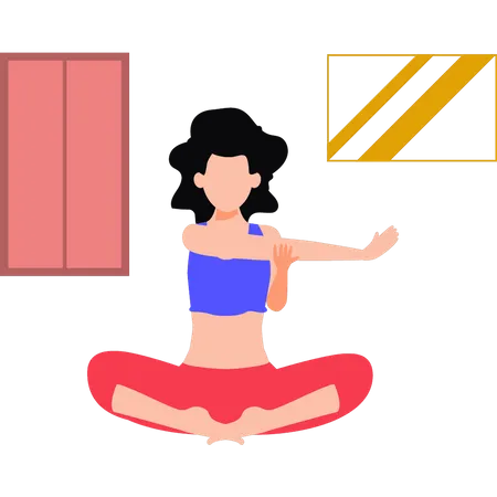 Chica haciendo ejercicio de estiramiento corporal  Ilustración