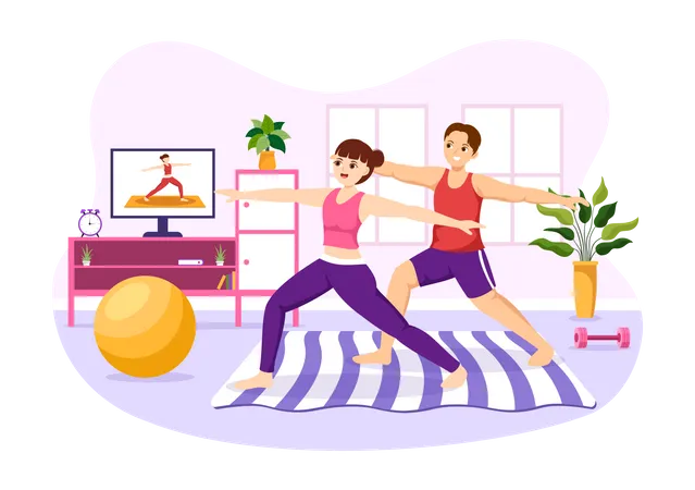 Chica haciendo ejercicio de yoga  Ilustración