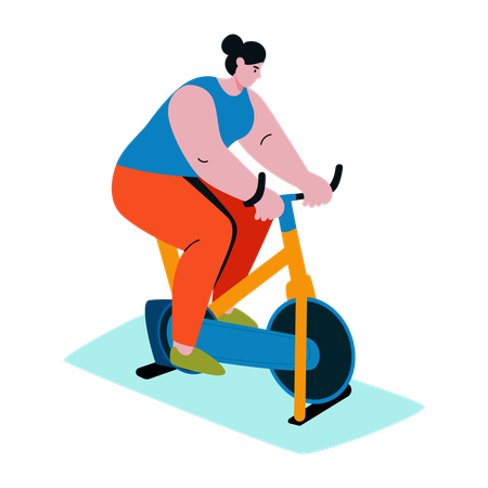 Chica haciendo ejercicio en bicicleta  Ilustración