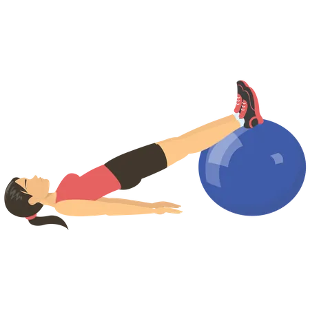 Chica haciendo ejercicio con pelota de gimnasia  Ilustración