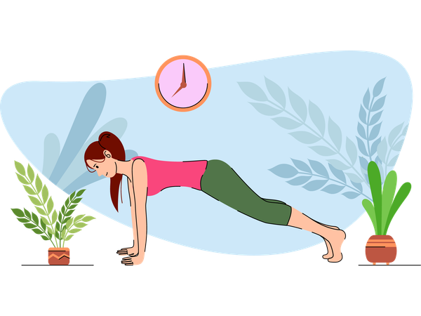 Chica haciendo ejercicios de flexiones  Ilustración