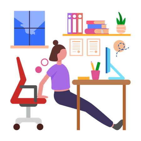 Chica haciendo ejercicios rápidos en la oficina  Ilustración