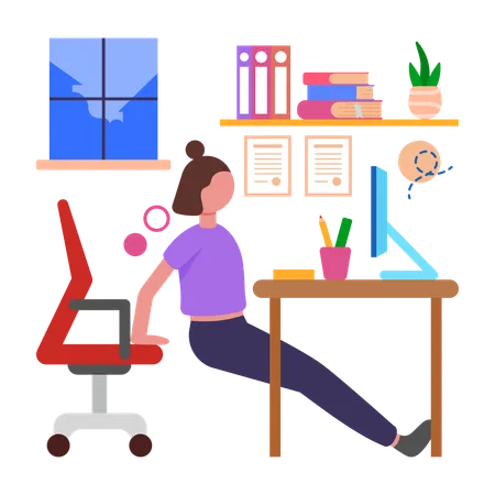 Chica haciendo ejercicios rápidos en la oficina  Ilustración
