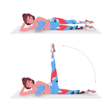 Chica haciendo elevaciones de piernas laterales  Ilustración