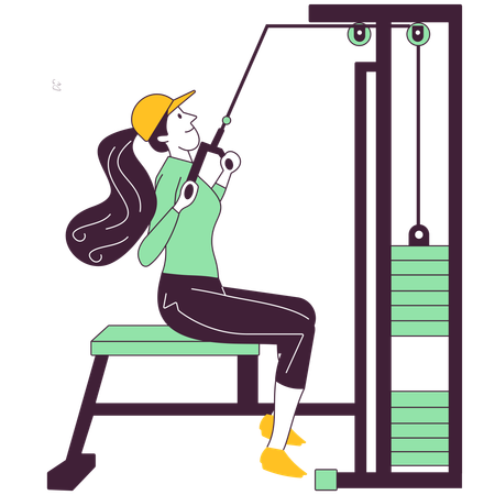Chica haciendo ejercicios de pecho en el gimnasio  Ilustración