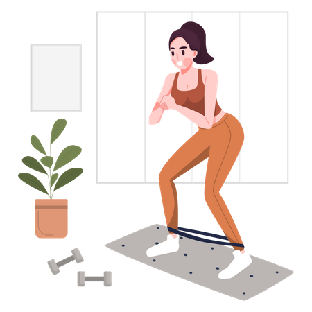 Chica haciendo ejercicio en casa  Ilustración