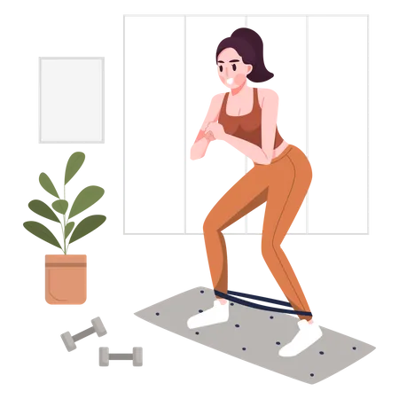 Chica haciendo ejercicio en casa  Ilustración