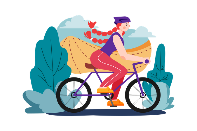 Chica haciendo ejercicio físico en bicicleta  Ilustración