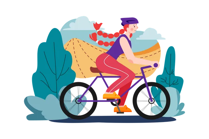 Chica haciendo ejercicio físico en bicicleta  Ilustración