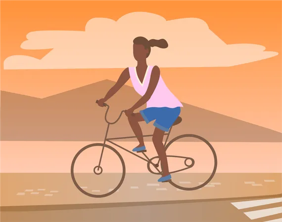 Chica haciendo ejercicio físico en bicicleta  Ilustración